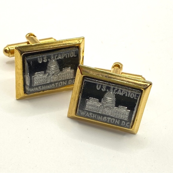 Vintage US Capital Cuff Links Black & Gold Washington DC - Picture 4 of 7